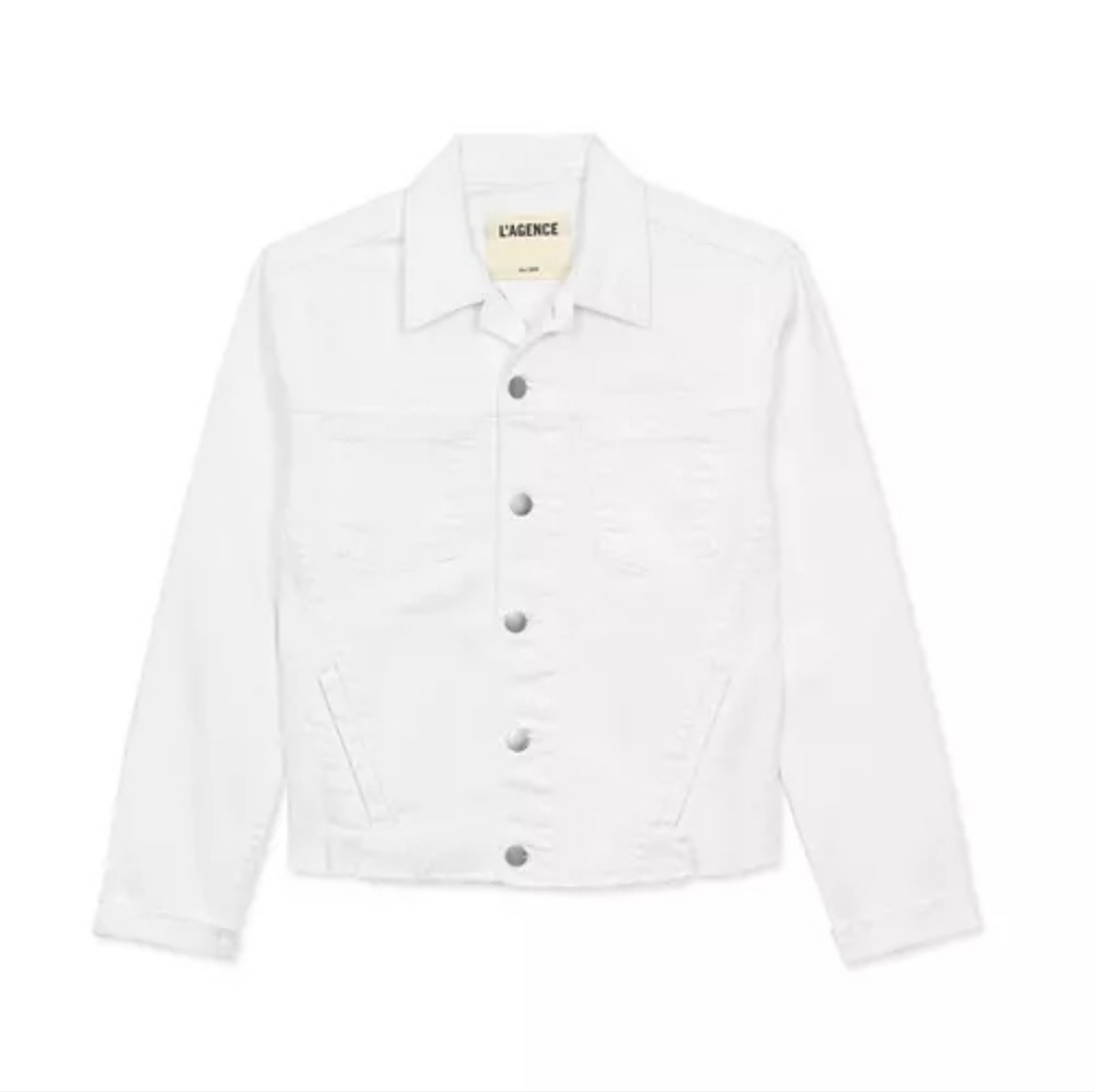 L'AGENCE Janelle Slim Fit White Denim Jacket, Size Small NWT!